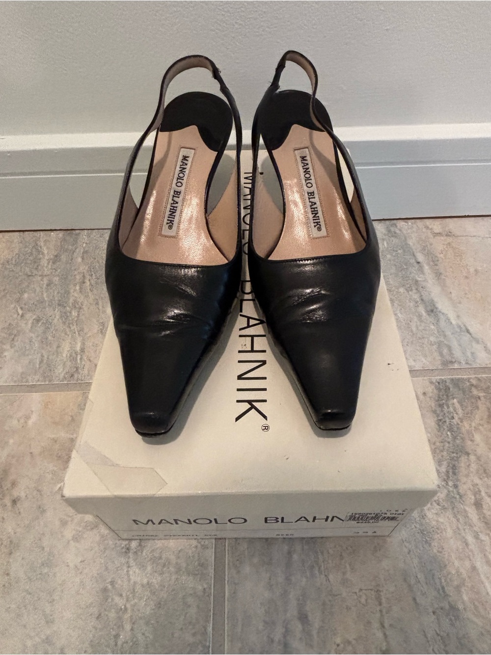Manolo Blahnik Black Pointed-Toe Slingback Pumps